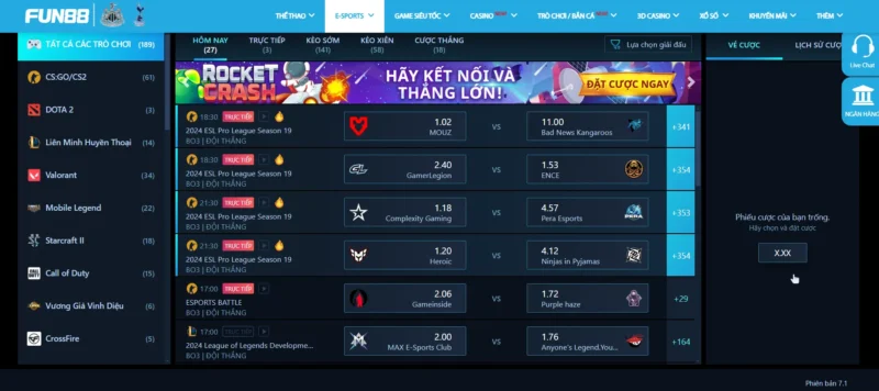 Các dòng game Esports hiện có tại sân chơi Fun 88 Các dòng game Esports hiện có tại sân chơi Fun 88