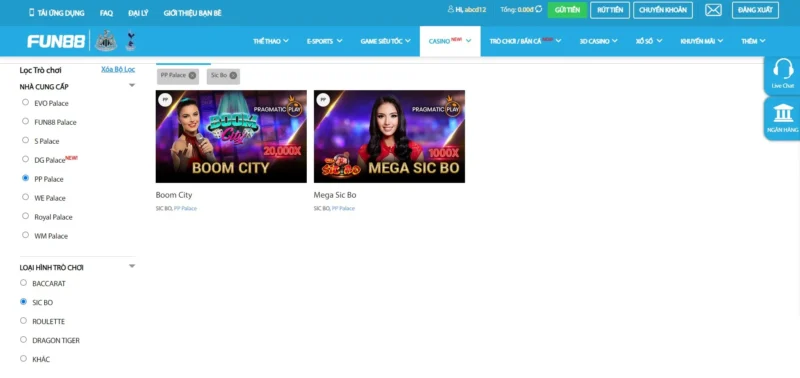 Trò chơi Sicbo tại sảnh cược PP Palace Fun88 Trò chơi Sicbo tại sảnh cược PP Palace Fun88