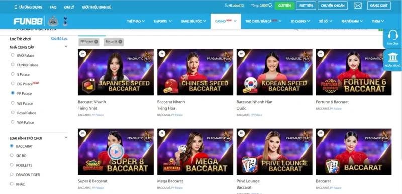 Trò chơi Baccarat tại sảnh cược PP Palace Fun88 Trò chơi Baccarat tại sảnh cược PP Palace Fun88