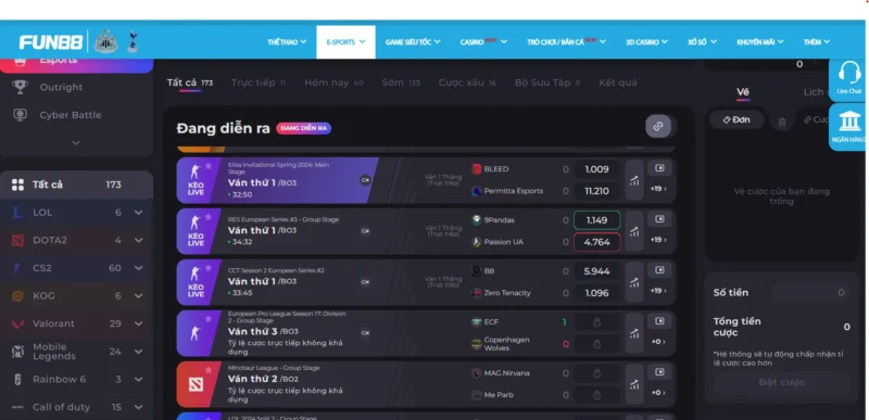 Những kèo cược góp mặt trong sảnh Esports tại Fun 88 Những kèo cược góp mặt trong sảnh Esports tại Fun 88