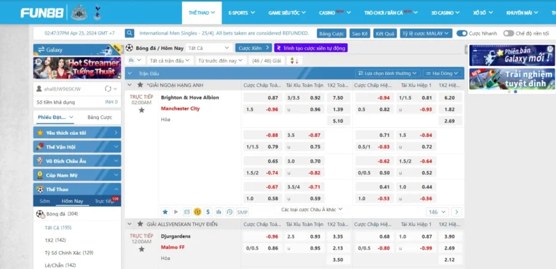 Cá cược bóng đá tại Saba Sports Fun88 có những điểm hấp dẫn gì? Hướng dẫn các bước chơi game thể thao tại Fun88