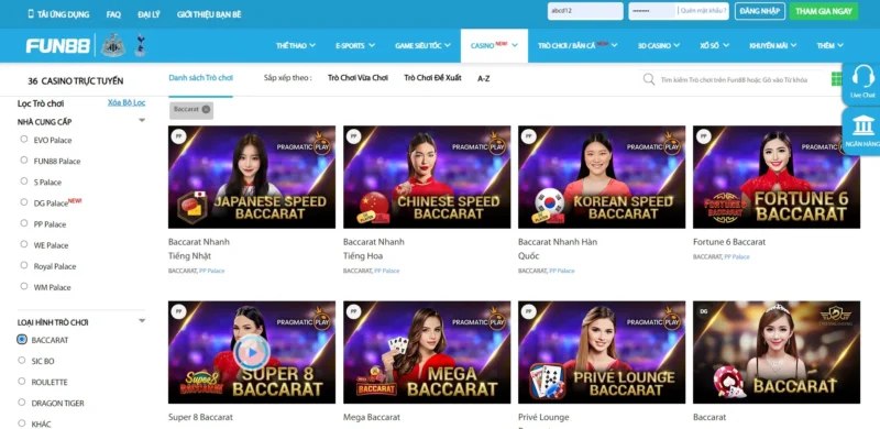 Trò chơi Baccarat tại Live Casino Fun88 Trò chơi Baccarat tại Live Casino Fun88