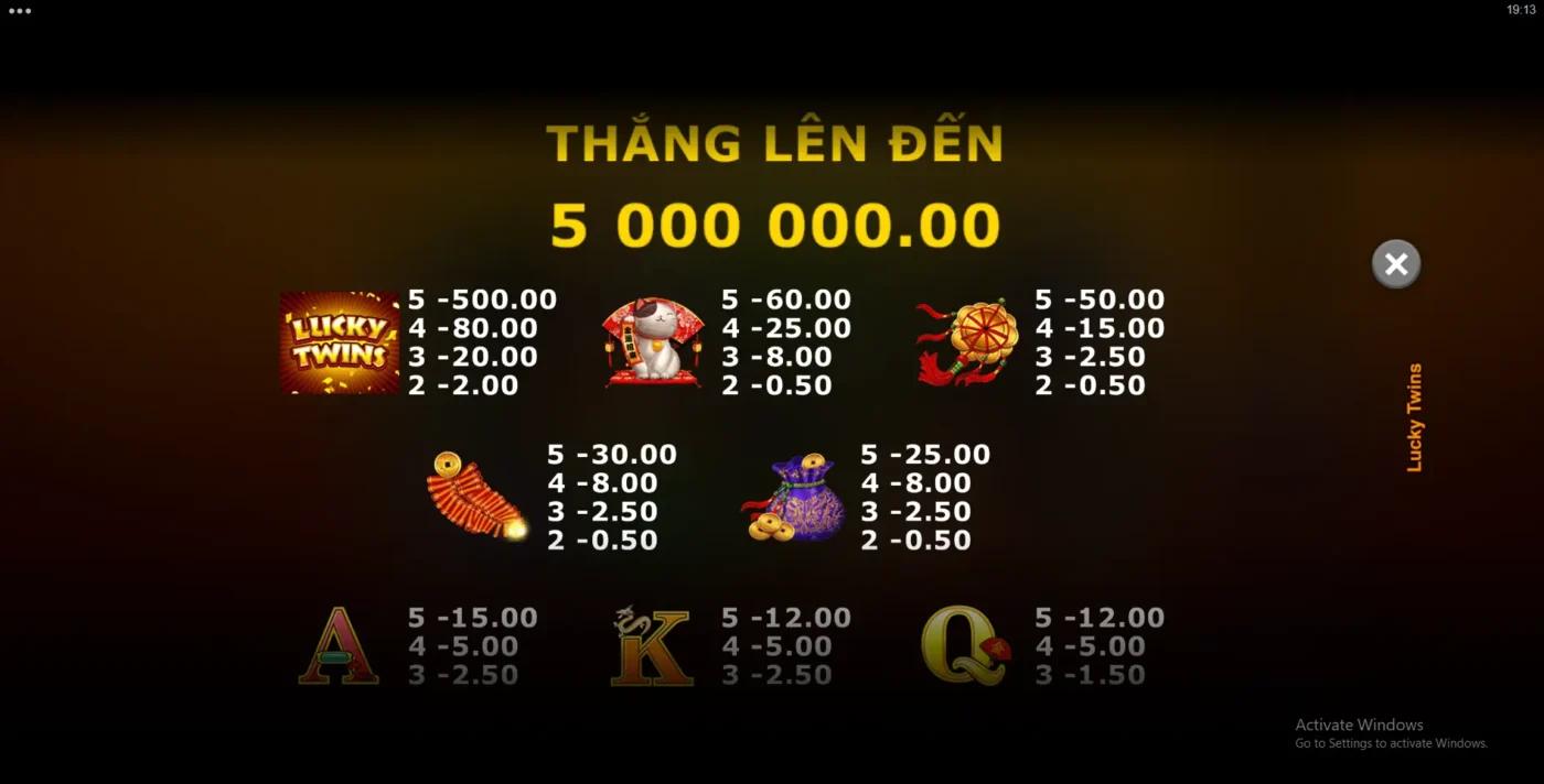 Bảng thưởng slot Song Sinh May Mắn Screenshot 2024 07 07 191342